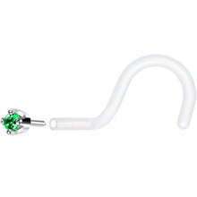 Load image into Gallery viewer, 18G 1/4 White Gold 1.5mm Green Cubic Zirconia Bioplast Nose Ring
