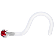 Load image into Gallery viewer, 18G 1/4 White Gold 1.5mm Red Cubic Zirconia Bioplast Nose Ring
