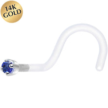 Load image into Gallery viewer, 18G 1/4 White Gold 1.5mm Blue Cubic Zirconia Bioplast Nose Ring
