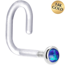 Load image into Gallery viewer, 18G 1/4 White Gold 2mm Dark Blue Synthetic Opal Bioplast Nose Ring
