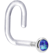 Load image into Gallery viewer, 18G 1/4 White Gold 2mm Dark Blue Synthetic Opal Bioplast Nose Ring
