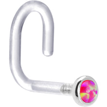 Load image into Gallery viewer, 18G 1/4 White Gold 2mm Brilliant Pink Synthetic Opal Bioplast Nose Ring
