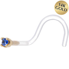 Load image into Gallery viewer, 18G 1/4 Yellow Gold 1.5mm Genuine Blue Sapphire Bioplast Nose Ring
