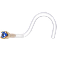 Load image into Gallery viewer, 18G 1/4 Yellow Gold 1.5mm Genuine Blue Sapphire Bioplast Nose Ring
