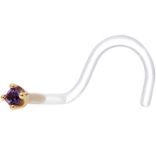 Load image into Gallery viewer, 18G 1/4 Yellow Gold 1.5mm Genuine Amethyst Bioplast Nose Ring
