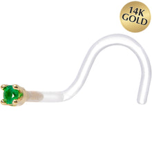 Load image into Gallery viewer, 18G 1/4 Yellow Gold 1.5mm Genuine Emerald Bioplast Nose Ring
