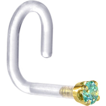 Load image into Gallery viewer, 18G 1/4 Yellow Gold 1.5mm Mint Green Cubic Zirconia Bioplast Nose Ring
