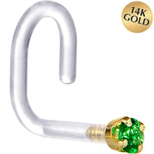将图片加载到图库查看器，18G 1/4 Yellow Gold 1.5mm Green Cubic Zirconia Bioplast Nose Ring

