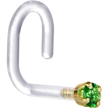 将图片加载到图库查看器，18G 1/4 Yellow Gold 1.5mm Green Cubic Zirconia Bioplast Nose Ring
