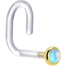 Load image into Gallery viewer, 18G 1/4 Yellow Gold 2mm Light Blue Synthetic Opal Bioplast Nose Ring
