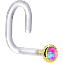 Load image into Gallery viewer, 18G 1/4 Yellow Gold 2mm Purple Synthetic Opal Bioplast Nose Ring
