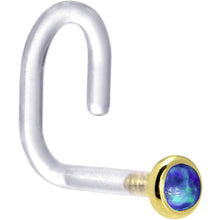 Load image into Gallery viewer, 18G 1/4 Yellow Gold 2mm Dark Blue Synthetic Opal Bioplast Nose Ring
