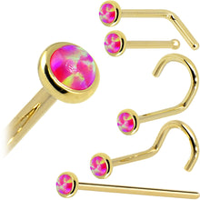 将图片加载到图库查看器，Solid 14K Yellow Gold 2mm Brilliant Pink Synthetic Opal Nose Ring
