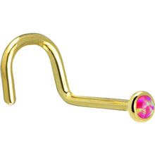 将图片加载到图库查看器，Solid 14K Yellow Gold 2mm Brilliant Pink Synthetic Opal Nose Ring
