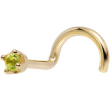 Load image into Gallery viewer, Solid 18K Yellow Gold 1.5mm Genuine Peridot Nose Ring
