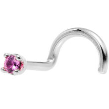 Load image into Gallery viewer, Solid 14K White Gold 1.5mm Genuine Pink Sapphire Nose Ring
