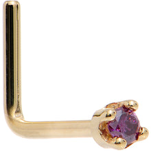 Load image into Gallery viewer, Solid 18K Yellow Gold 1.5mm Genuine Purple Diamond Nose Ring
