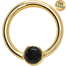 Load image into Gallery viewer, 14G 3/8 Solid 14K Gold Black CZ Gem BCR Captive Ring
