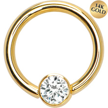 Load image into Gallery viewer, 14G 3/8 Solid 14K Gold Clear CZ Gem BCR Captive Ring
