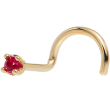 Load image into Gallery viewer, Solid 18K Yellow Gold 1.5mm Diamond Cut Genuine Ruby Nose Ring
