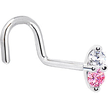 Load image into Gallery viewer, 14k White Gold Pink 1.5mm CZ Marquise Nose Ring
