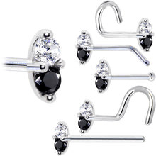Load image into Gallery viewer, 14k White Gold Black 1.5mm CZ Marquise Nose Ring
