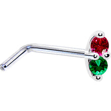 Load image into Gallery viewer, 14k White Gold Red Green 1.5mm CZ Marquise Nose Ring
