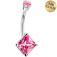 Load image into Gallery viewer, 14k White Gold Pink Cubic Zirconia Princess Belly Ring
