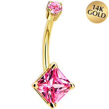 Load image into Gallery viewer, 14k Yellow Gold Pink Cubic Zirconia Princess Belly Ring
