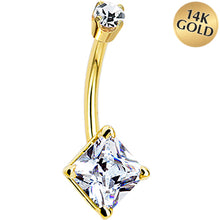 Load image into Gallery viewer, 14k Yellow Gold Clear Cubic Zirconia Princess Belly Ring
