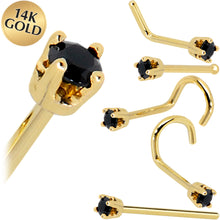Load image into Gallery viewer, Solid 14K Yellow Gold 2mm Black Cubic Zirconia Nose Ring
