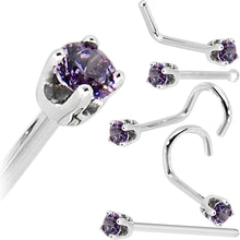 将图片加载到图库查看器，Solid 14K White Gold 2mm Amethyst Cubic Zirconia Nose Ring
