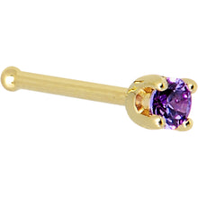 Load image into Gallery viewer, Solid 14K Yellow Gold 2mm Amethyst Cubic Zirconia Nose Ring
