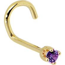 Load image into Gallery viewer, Solid 14K Yellow Gold 2mm Amethyst Cubic Zirconia Nose Ring
