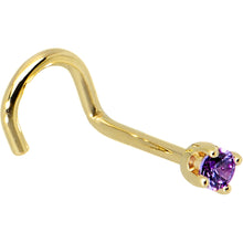 Load image into Gallery viewer, Solid 14K Yellow Gold 2mm Amethyst Cubic Zirconia Nose Ring
