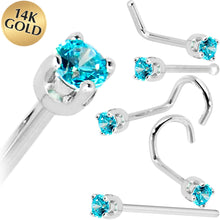 将图片加载到图库查看器，Solid 14K White Gold 2mm Mint Green Cubic Zirconia Nose Ring
