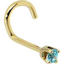 Load image into Gallery viewer, Solid 14K Yellow Gold 2mm Mint Green Cubic Zirconia Nose Ring
