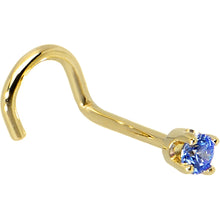 Load image into Gallery viewer, Solid 14K Yellow Gold 2mm Arctic Blue Cubic Zirconia Nose Ring
