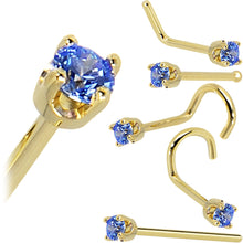 Load image into Gallery viewer, Solid 14K Yellow Gold 2mm Arctic Blue Cubic Zirconia Nose Ring
