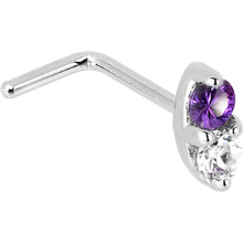Load image into Gallery viewer, 14k White Gold Amethyst 1.5mm CZ Marquise Nose Ring
