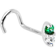 Load image into Gallery viewer, 14k White Gold Green 1.5mm CZ Marquise Nose Ring
