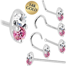 Load image into Gallery viewer, 14k White Gold 1.5mm Genuine Pink Sapphire Diamond Marquise Nose Ring
