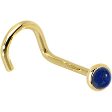 Load image into Gallery viewer, Solid 14K Yellow Gold 2mm Lapis Lazuli Straight Nose Ring
