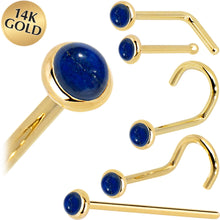 Load image into Gallery viewer, Solid 14K Yellow Gold 2mm Lapis Lazuli Straight Nose Ring
