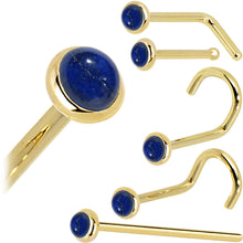 Load image into Gallery viewer, Solid 14K Yellow Gold 2mm Lapis Lazuli Straight Nose Ring
