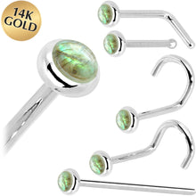 Load image into Gallery viewer, Solid 14K White Gold 2mm Labradorite Nose Ring
