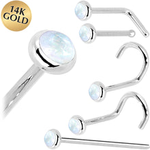 Load image into Gallery viewer, Solid 14K White Gold 2mm Rainbow Moonstone Nose Ring
