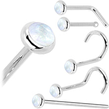 Load image into Gallery viewer, Solid 14K White Gold 2mm Rainbow Moonstone Nose Ring
