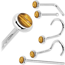 Load image into Gallery viewer, Solid 14K White Gold 2mm Tiger Eye Nose Ring
