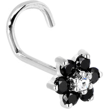 将图片加载到图库查看器，Solid 14K White Gold Black and Clear Cubic Zirconia Flower Nose Ring
